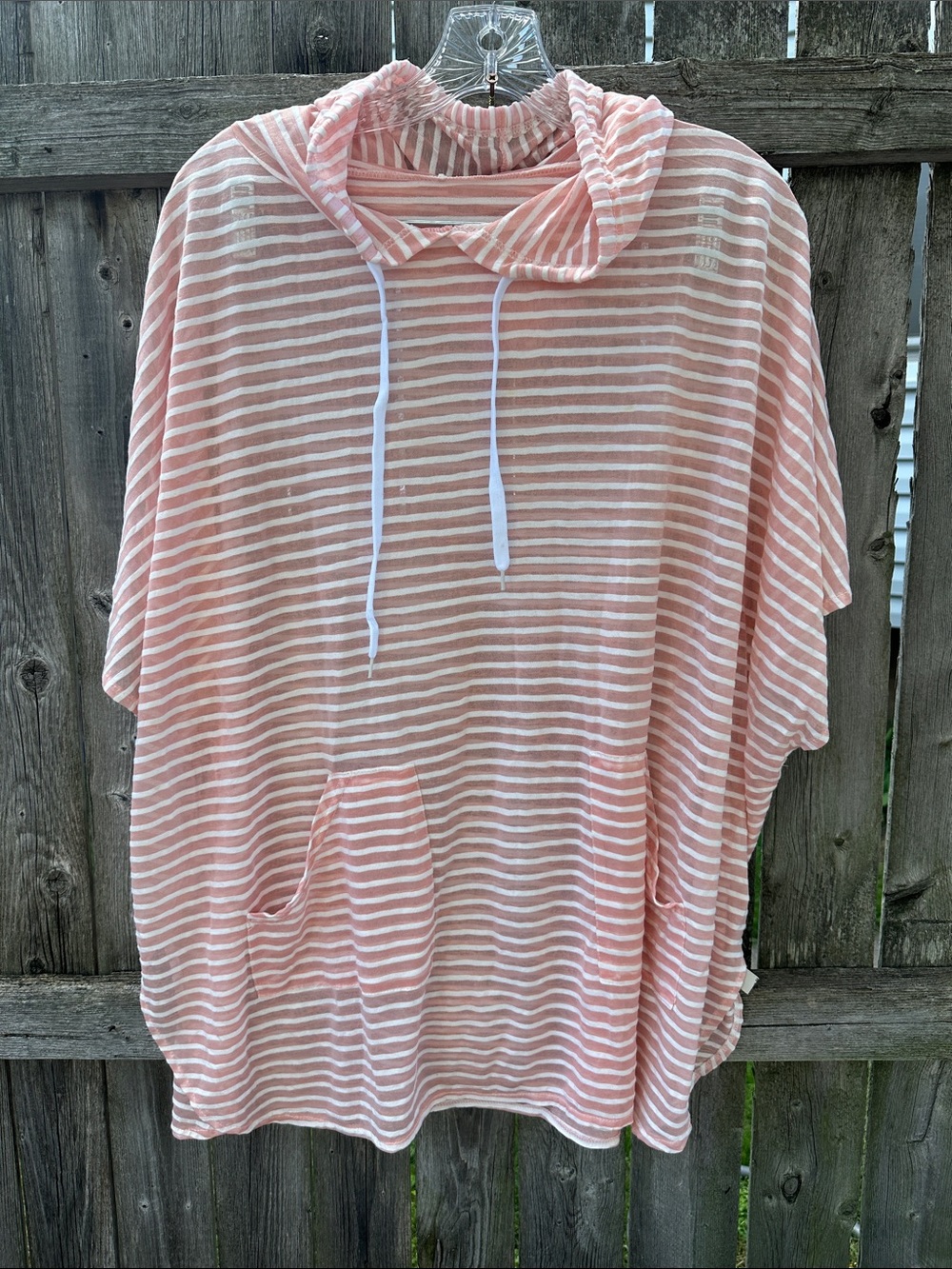 Striped Pink Hooded Short Sleeve Top